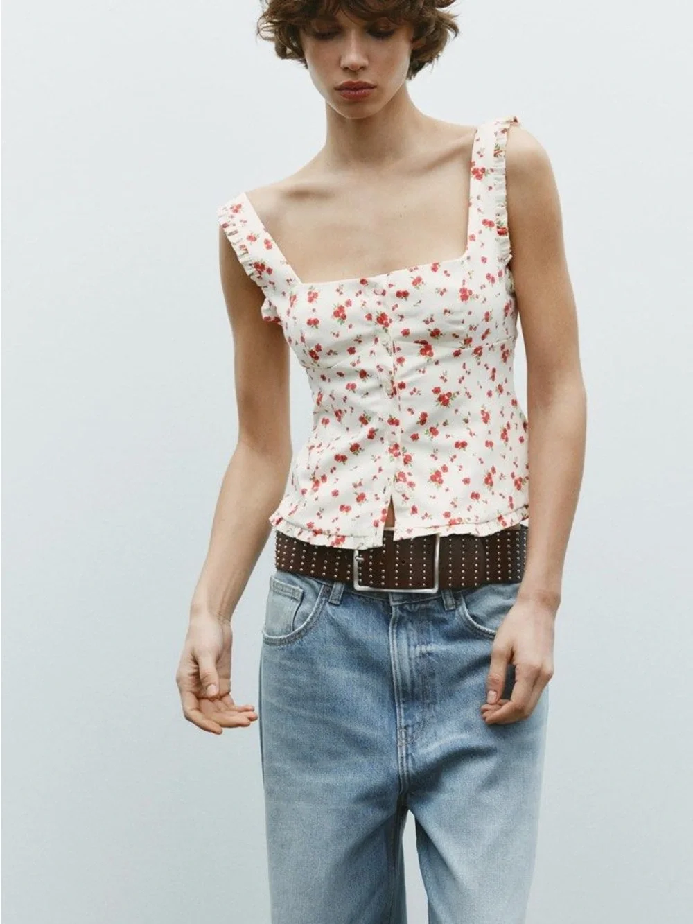 ⭐️NWOT⭐️ Zara floral stretch poplin tank top - Picture 2 of 4